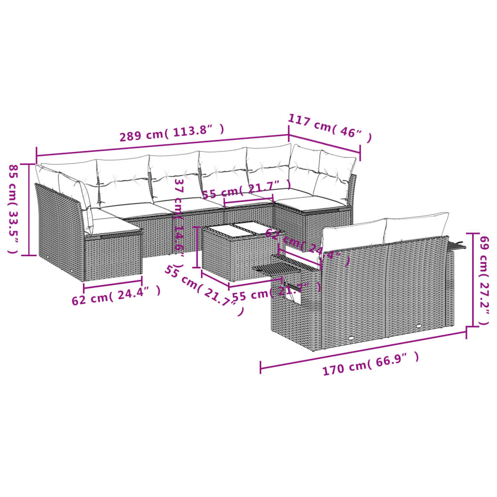 10-delige Loungeset met kussens poly rattan lichtgrijs is nu te koop bij PeponiXL, paradijselijk wonen!