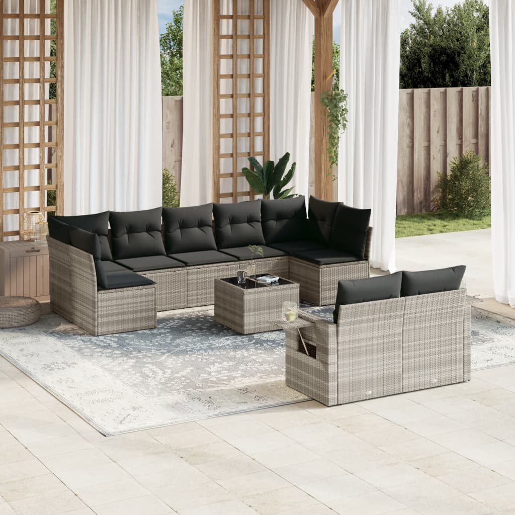 10-delige Loungeset met kussens poly rattan lichtgrijs is nu te koop bij PeponiXL, paradijselijk wonen!