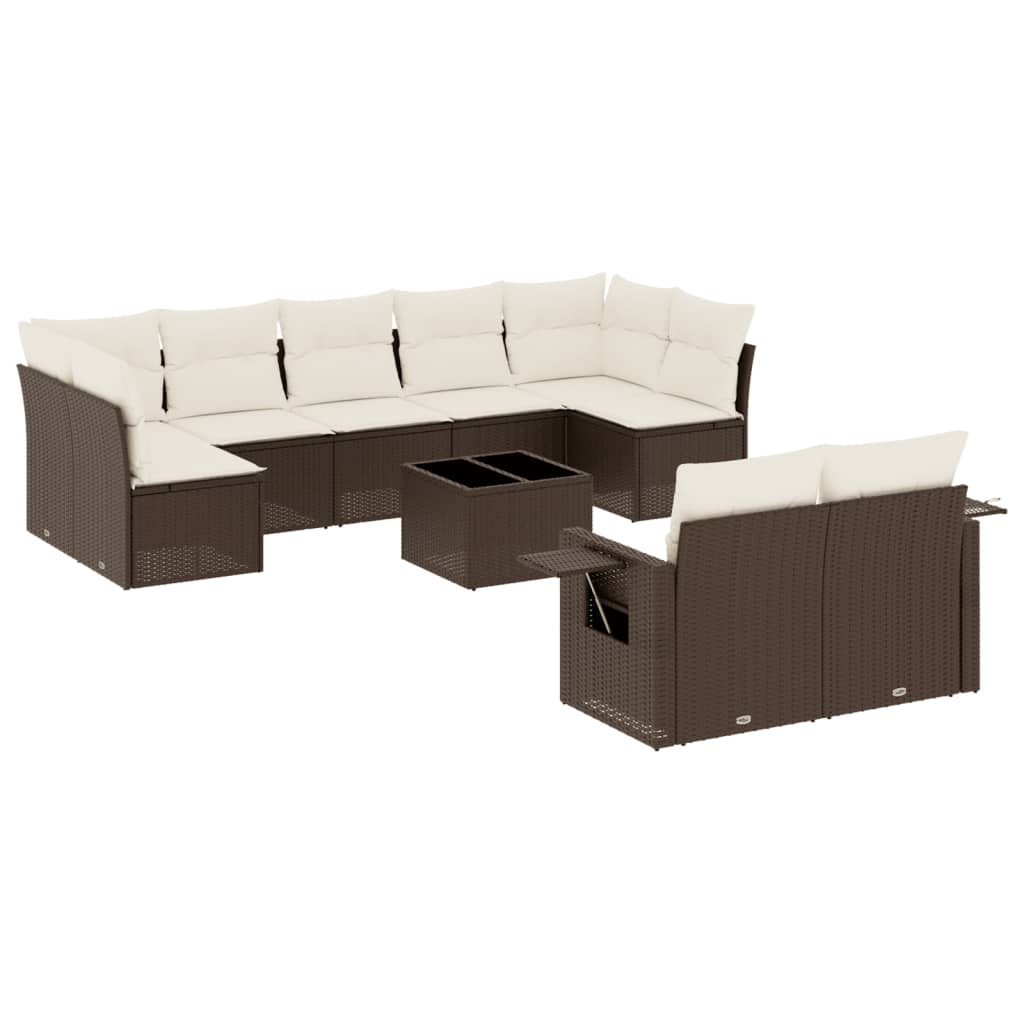 10-delige Loungeset met kussens poly rattan bruin is nu te koop bij PeponiXL, paradijselijk wonen!