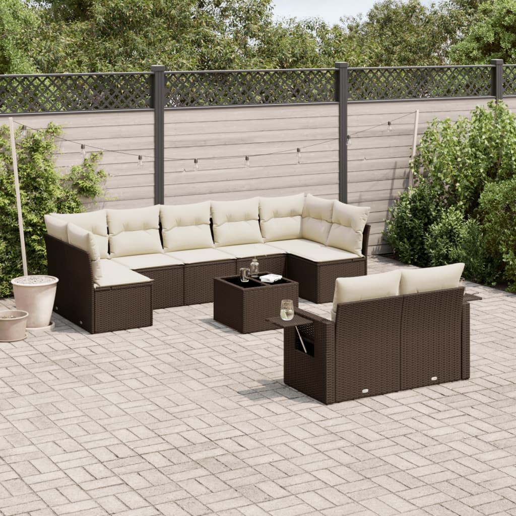 10-delige Loungeset met kussens poly rattan bruin is nu te koop bij PeponiXL, paradijselijk wonen!