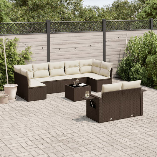 10-delige Loungeset met kussens poly rattan bruin is nu te koop bij PeponiXL, paradijselijk wonen!