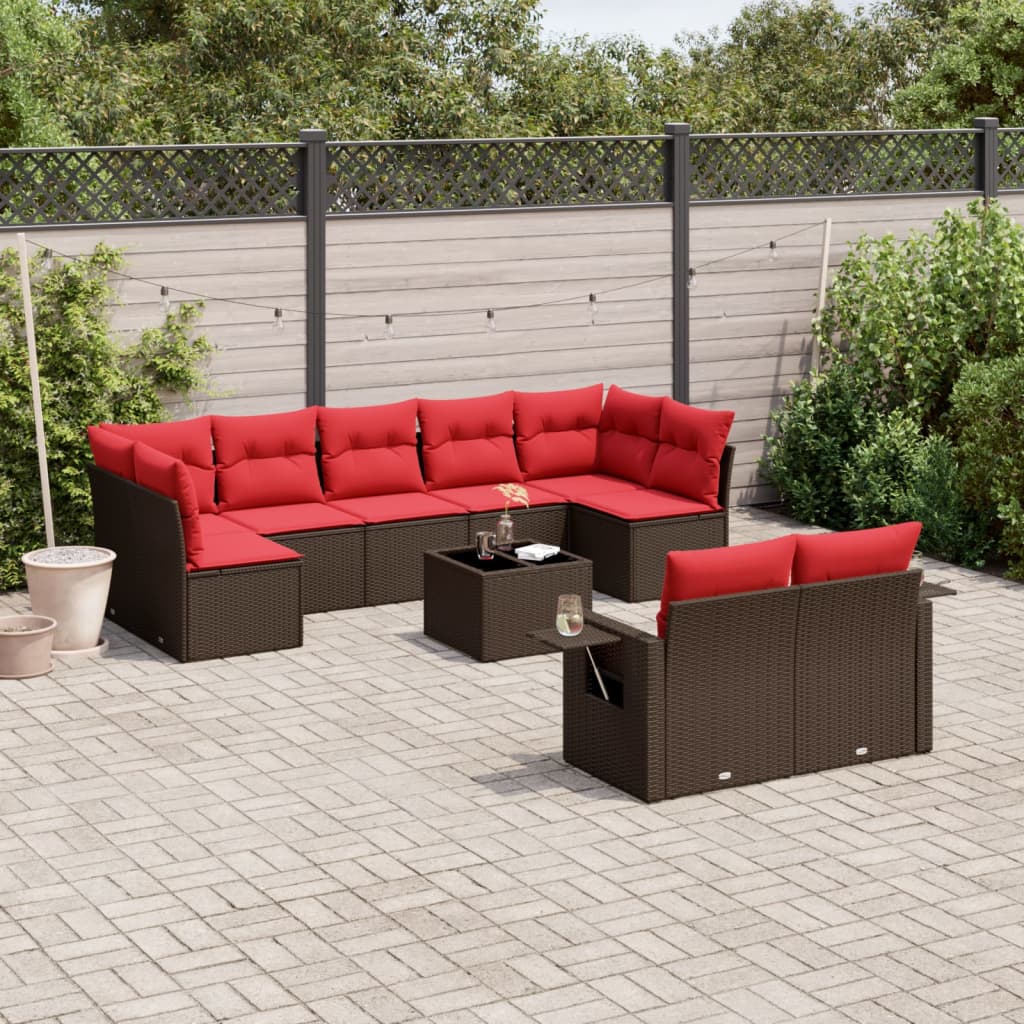 10-delige tuinbankset met kussens, bruin polyrotan is nu te koop bij PeponiXL, paradijselijk wonen!