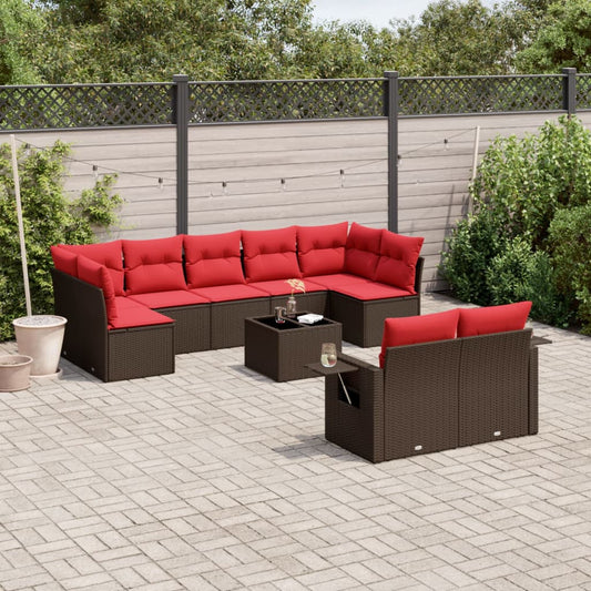 10-delige tuinbankset met kussens, bruin polyrotan is nu te koop bij PeponiXL, paradijselijk wonen!