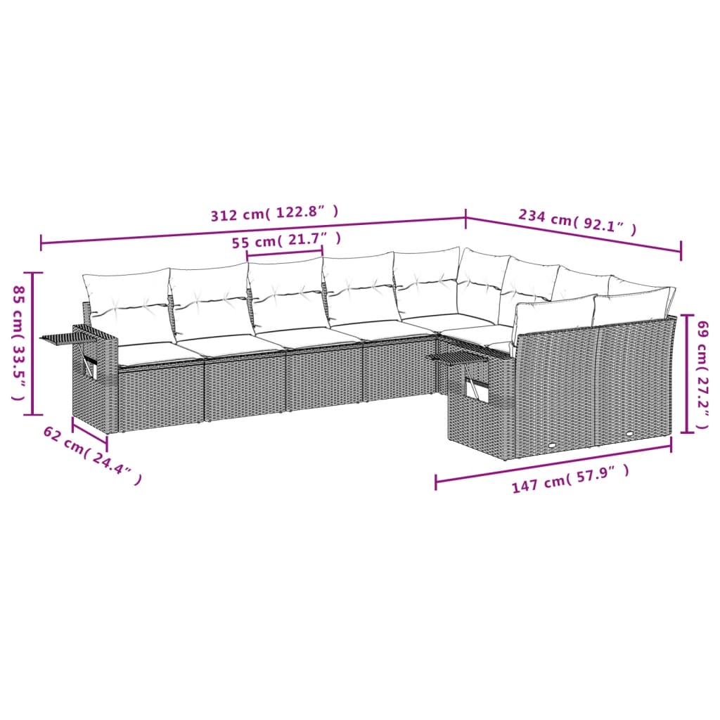 9-delige Loungeset met kussens poly rattan zwart is nu te koop bij PeponiXL, paradijselijk wonen!