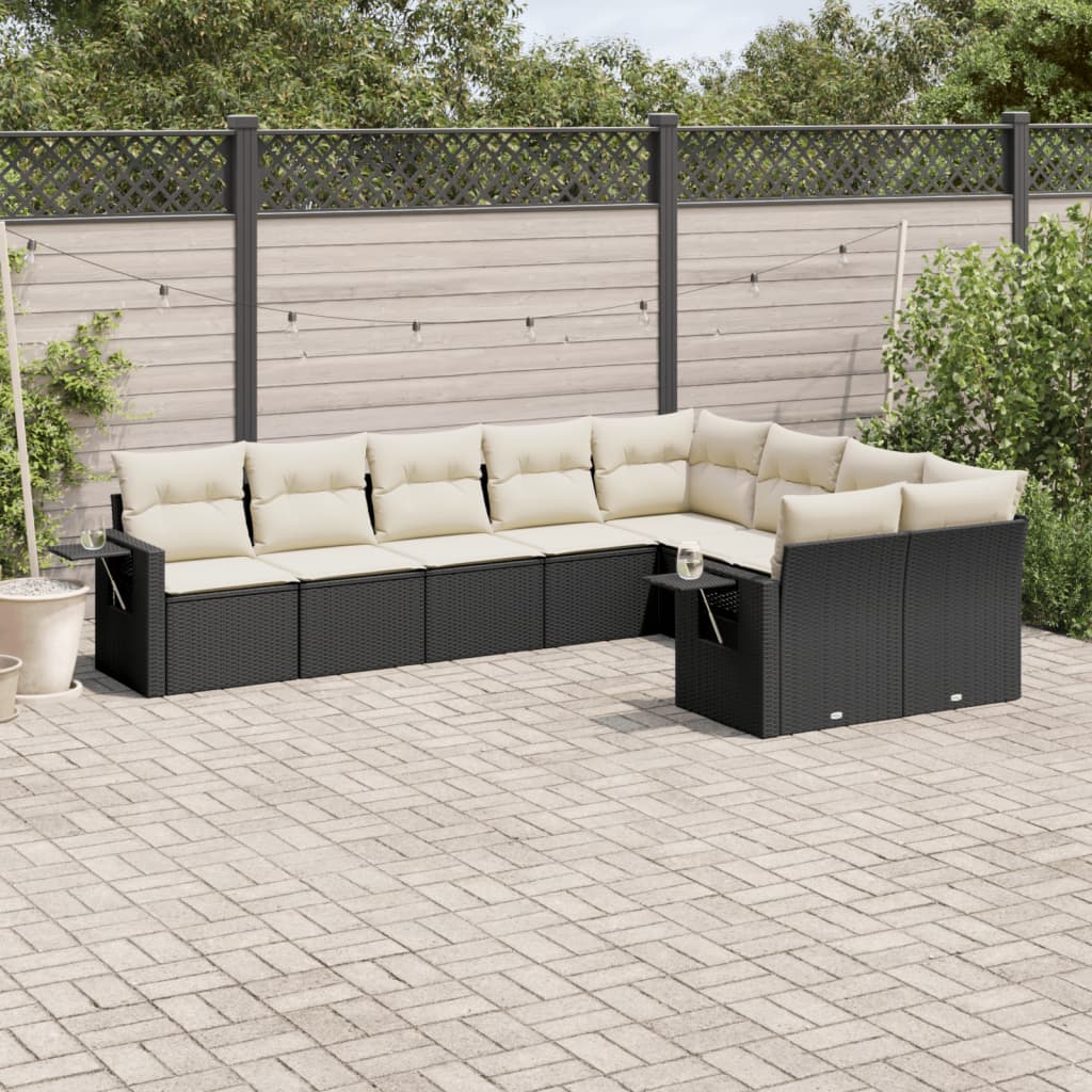 9-delige Loungeset met kussens poly rattan zwart is nu te koop bij PeponiXL, paradijselijk wonen!