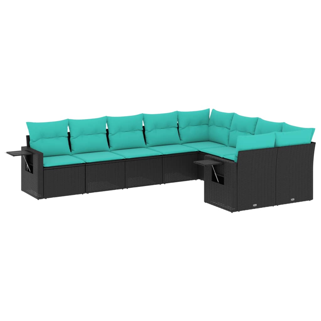 9-delige tuinbankset met kussens van zwart polyrotan is nu te koop bij PeponiXL, paradijselijk wonen!