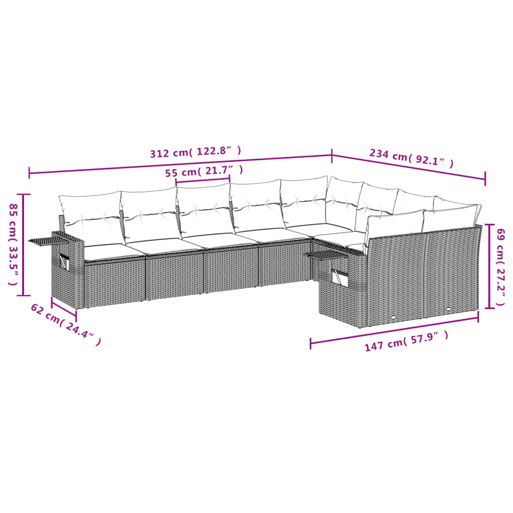9-delige tuinbankset met kussens van zwart polyrotan is nu te koop bij PeponiXL, paradijselijk wonen!
