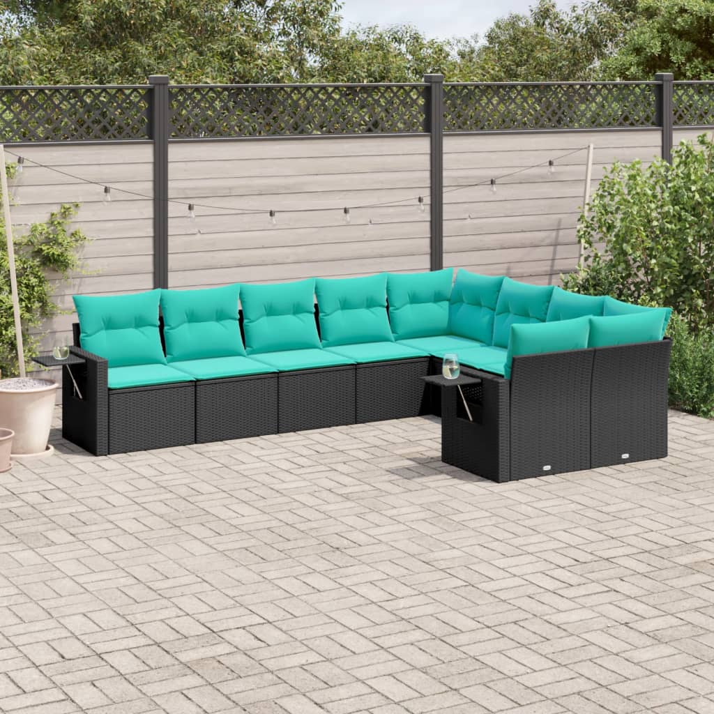9-delige tuinbankset met kussens van zwart polyrotan is nu te koop bij PeponiXL, paradijselijk wonen!