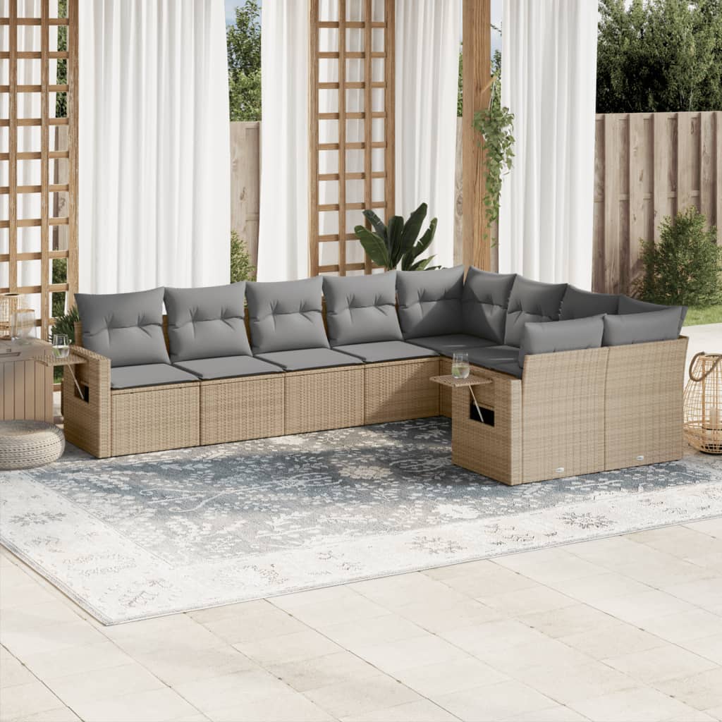 9-delige Loungeset met kussens poly rattan beige is nu te koop bij PeponiXL, paradijselijk wonen!