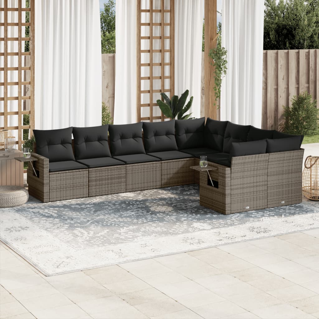 9-delige Loungeset met kussens poly rattan grijs is nu te koop bij PeponiXL, paradijselijk wonen!