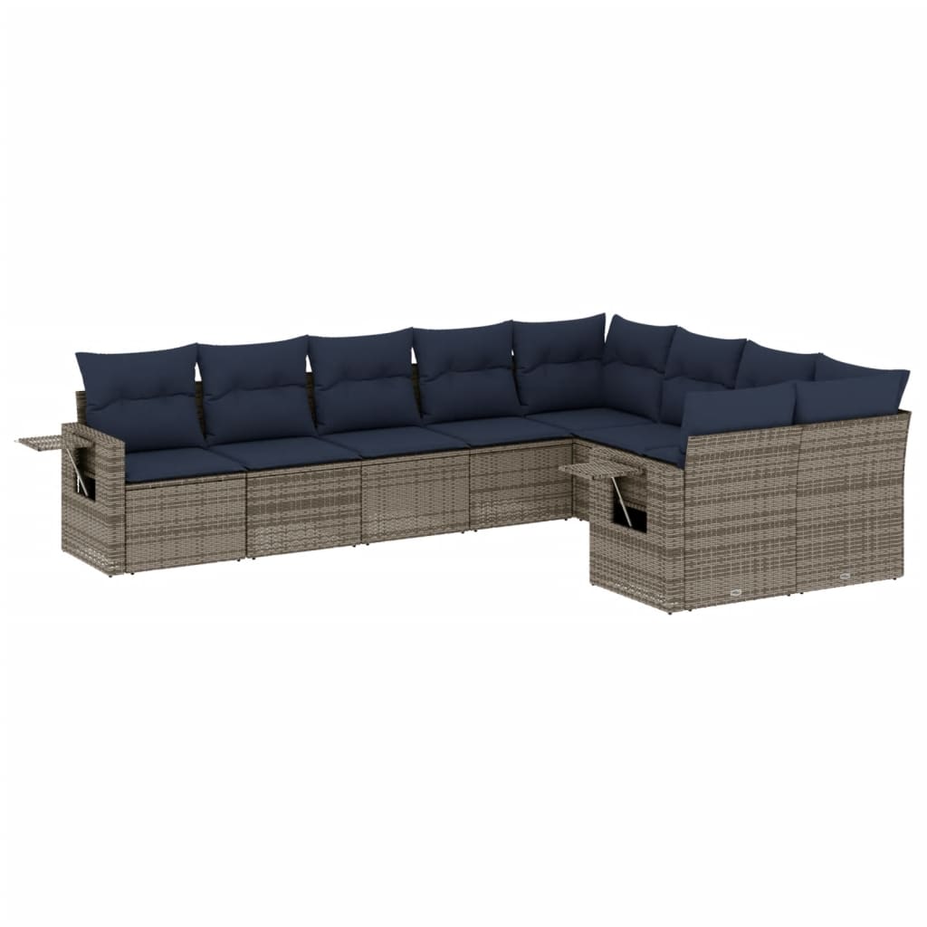 9-delige tuinbankset met kussens, grijs polyrotan is nu te koop bij PeponiXL, paradijselijk wonen!