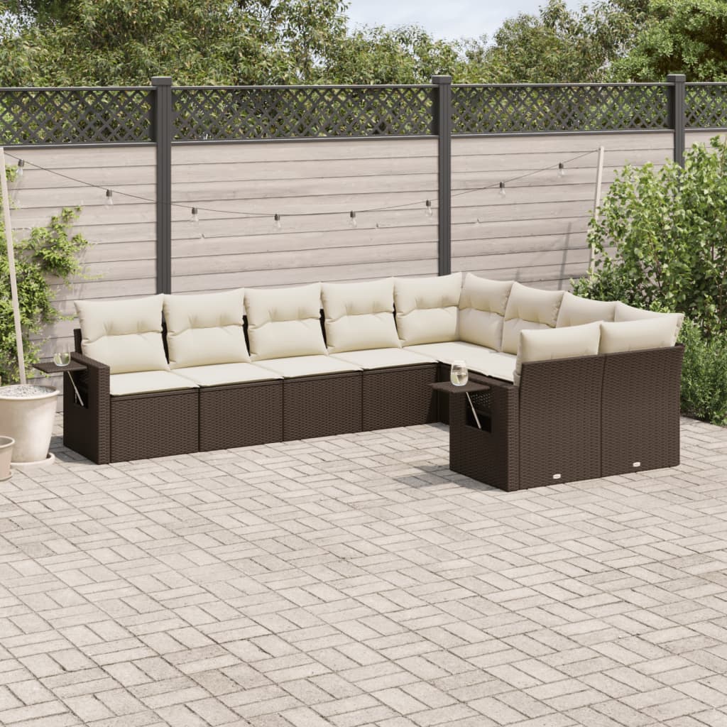 9-delige Loungeset met kussens poly rattan bruin is nu te koop bij PeponiXL, paradijselijk wonen!