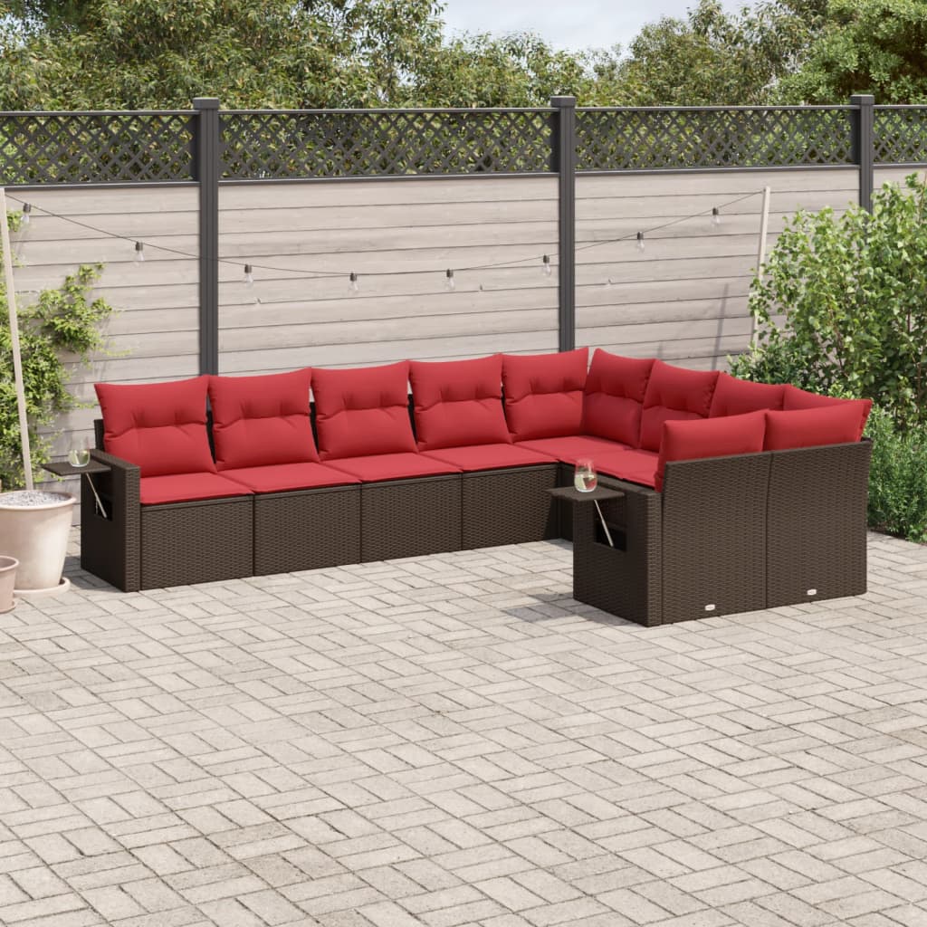 9-delige tuinbankset met kussens, bruin polyrotan is nu te koop bij PeponiXL, paradijselijk wonen!