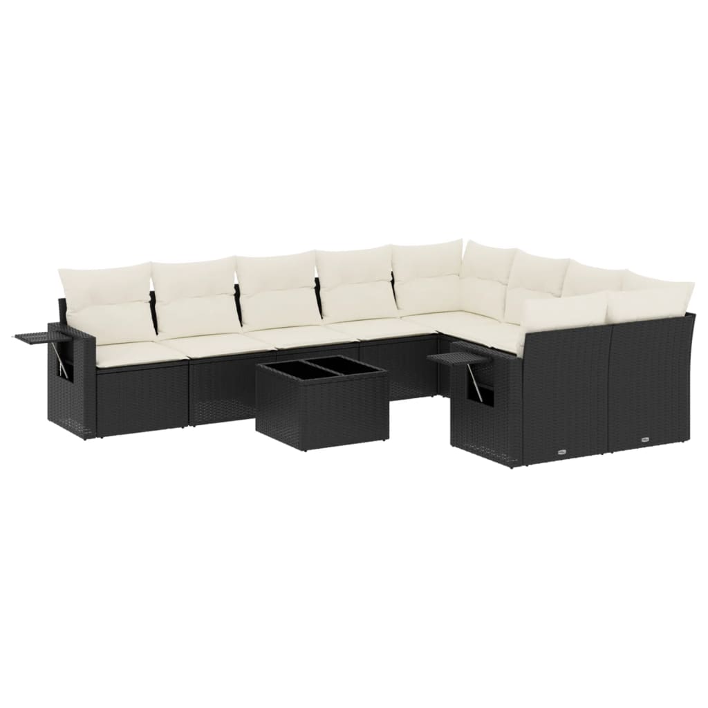 10-delige Loungeset met kussens poly rattan zwart is nu te koop bij PeponiXL, paradijselijk wonen!