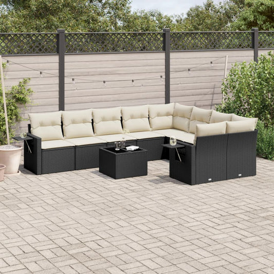 10-delige Loungeset met kussens poly rattan zwart is nu te koop bij PeponiXL, paradijselijk wonen!