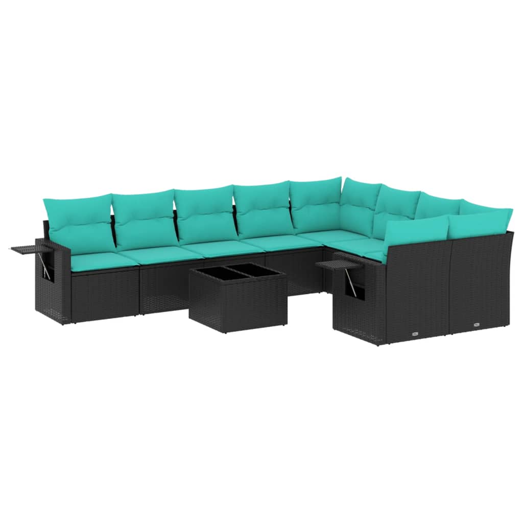 10-delige tuinbankset met kussens van zwart polyrotan is nu te koop bij PeponiXL, paradijselijk wonen!