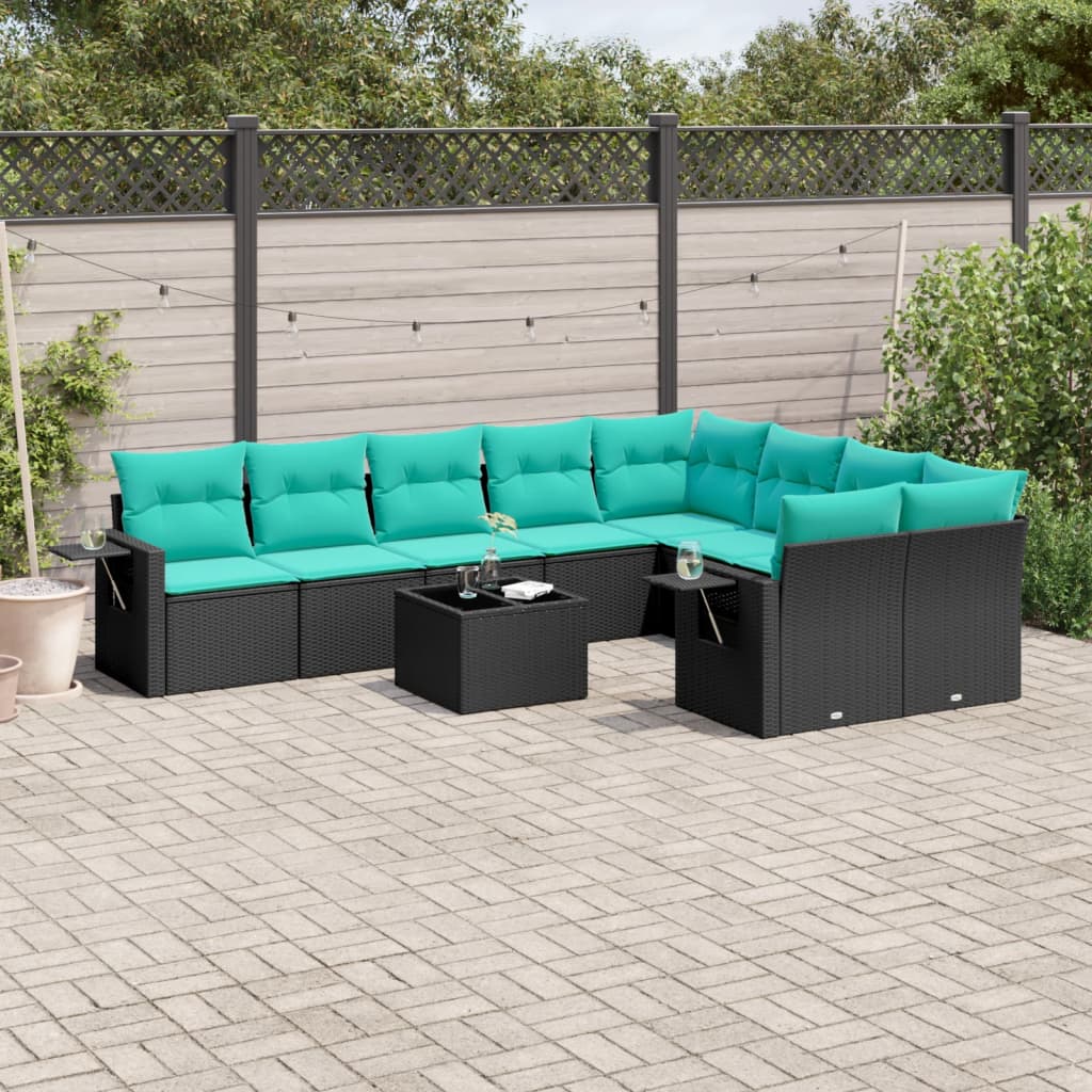10-delige tuinbankset met kussens van zwart polyrotan is nu te koop bij PeponiXL, paradijselijk wonen!