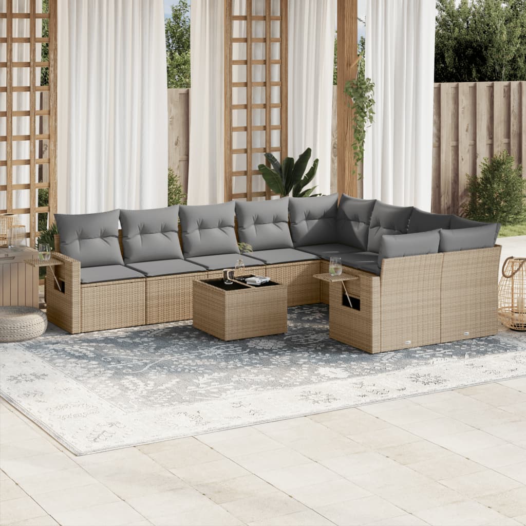 10-delige Loungeset met kussens poly rattan beige is nu te koop bij PeponiXL, paradijselijk wonen!