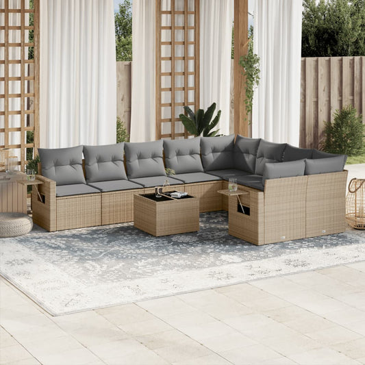 10-delige Loungeset met kussens poly rattan beige is nu te koop bij PeponiXL, paradijselijk wonen!