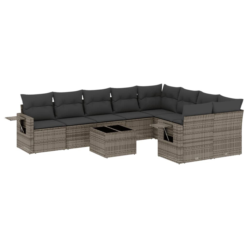 10-delige Loungeset met kussens poly rattan grijs is nu te koop bij PeponiXL, paradijselijk wonen!