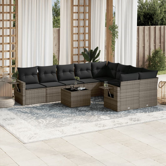 10-delige Loungeset met kussens poly rattan grijs is nu te koop bij PeponiXL, paradijselijk wonen!