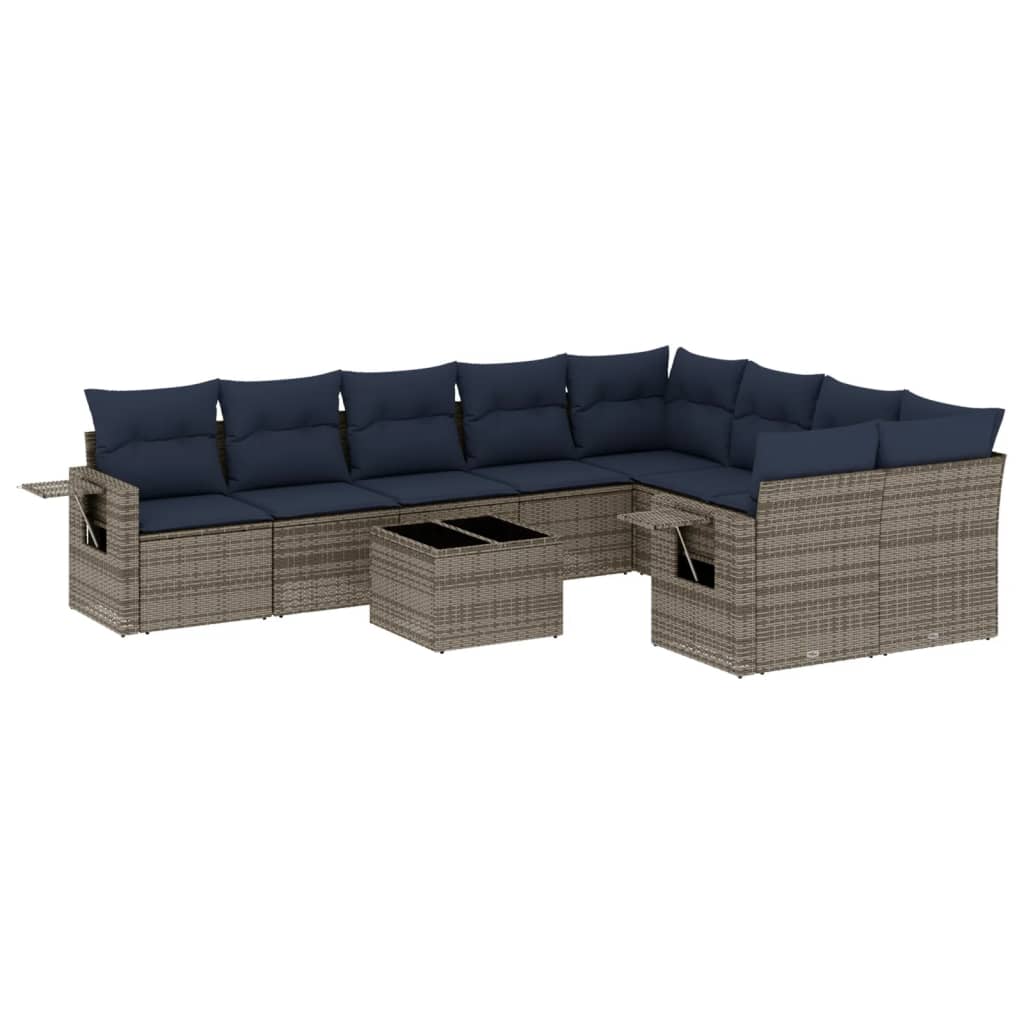 10-delige tuinbankset met kussens, grijs polyrotan is nu te koop bij PeponiXL, paradijselijk wonen!