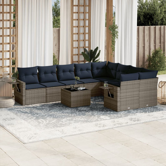 10-delige tuinbankset met kussens, grijs polyrotan is nu te koop bij PeponiXL, paradijselijk wonen!