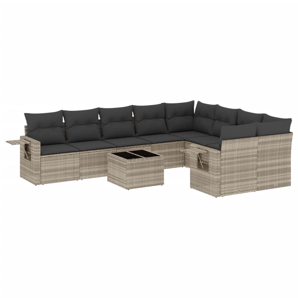 10-delige Loungeset met kussens poly rattan lichtgrijs is nu te koop bij PeponiXL, paradijselijk wonen!