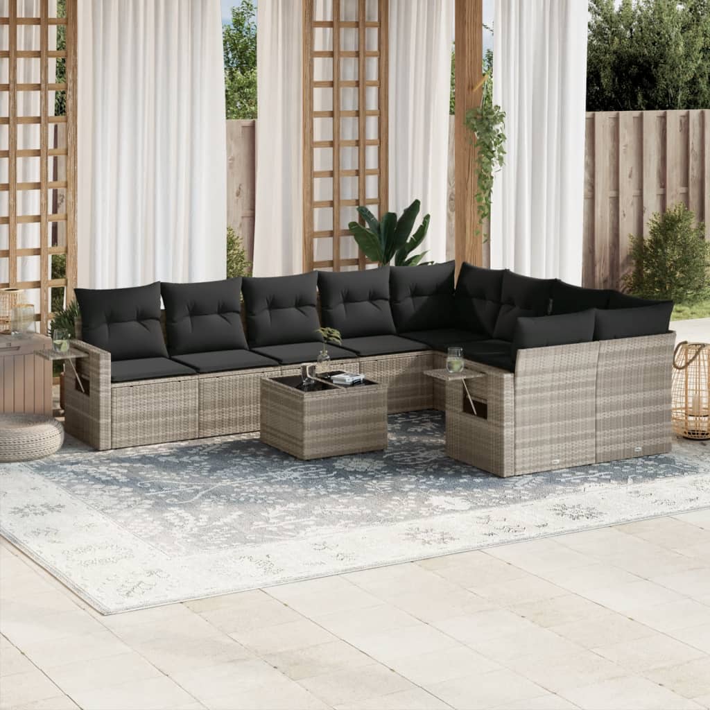 10-delige Loungeset met kussens poly rattan lichtgrijs is nu te koop bij PeponiXL, paradijselijk wonen!