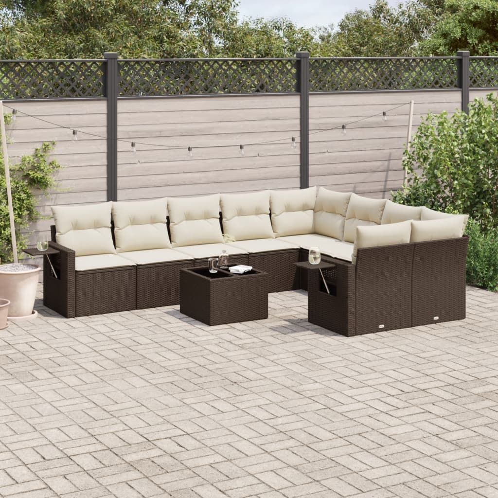 10-delige Loungeset met kussens poly rattan bruin is nu te koop bij PeponiXL, paradijselijk wonen!