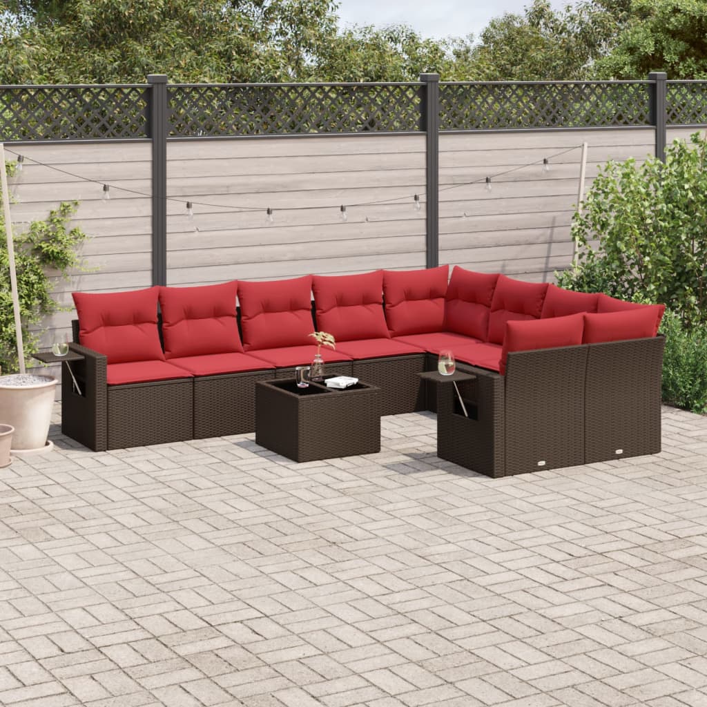 10-delige tuinbankset met kussens, bruin polyrotan is nu te koop bij PeponiXL, paradijselijk wonen!