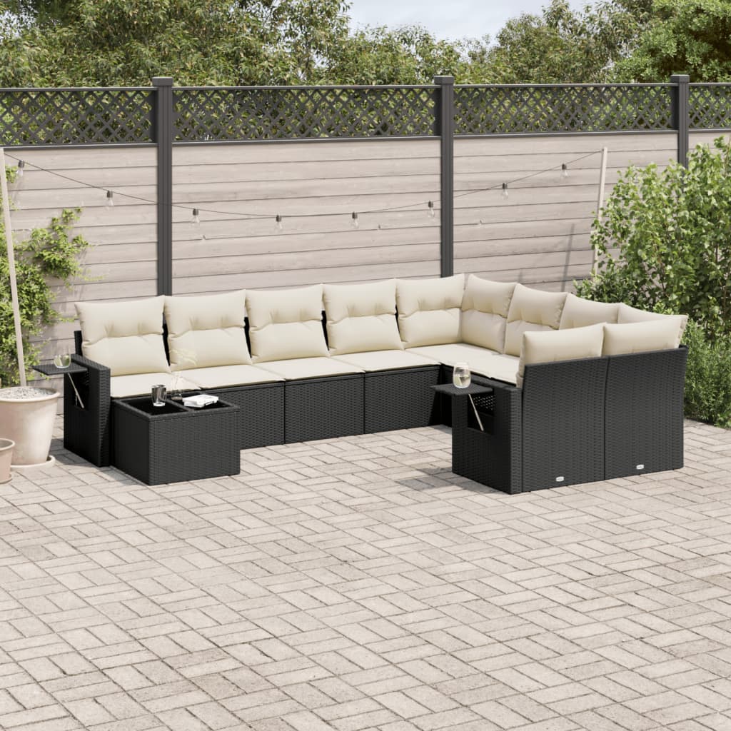 10-delige Loungeset met kussens poly rattan zwart is nu te koop bij PeponiXL, paradijselijk wonen!