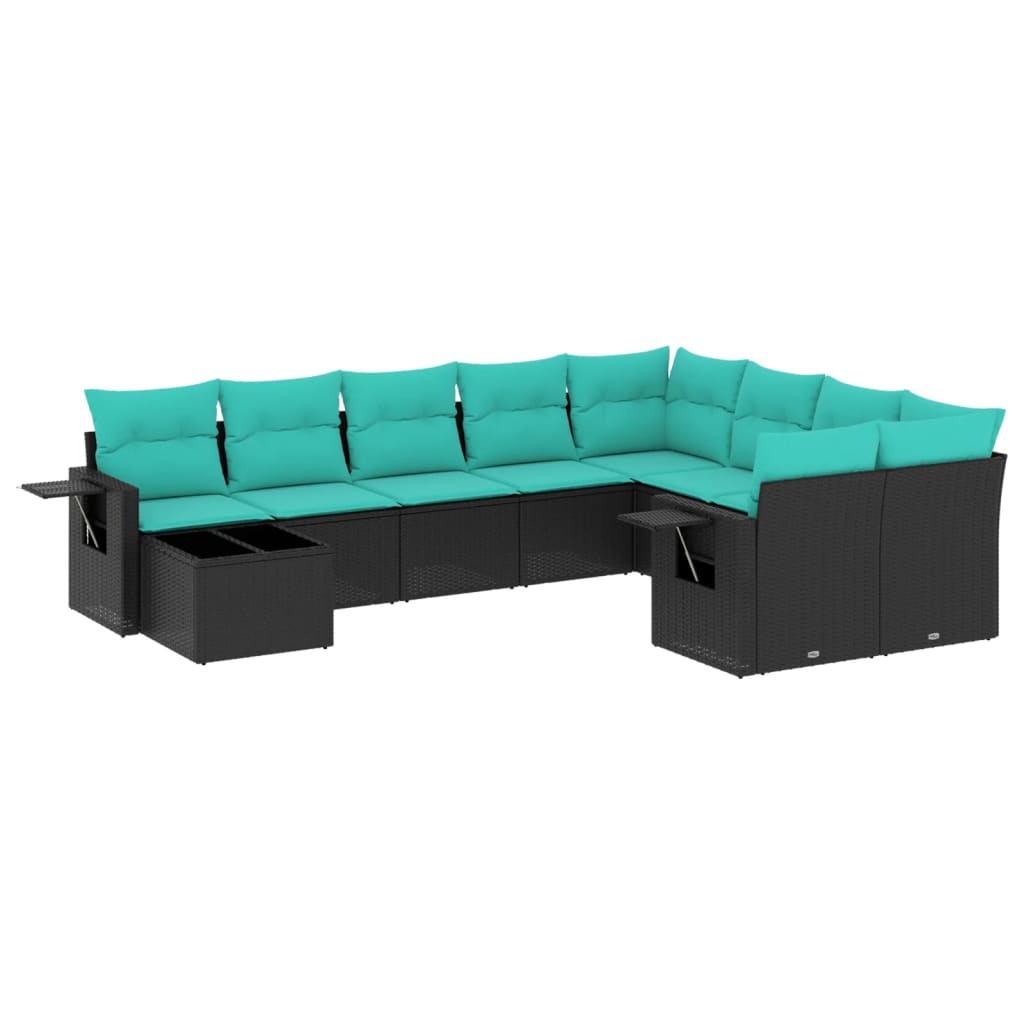 10-delige tuinbankset met kussens van zwart polyrotan is nu te koop bij PeponiXL, paradijselijk wonen!