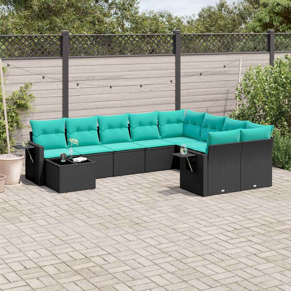 10-delige tuinbankset met kussens van zwart polyrotan is nu te koop bij PeponiXL, paradijselijk wonen!