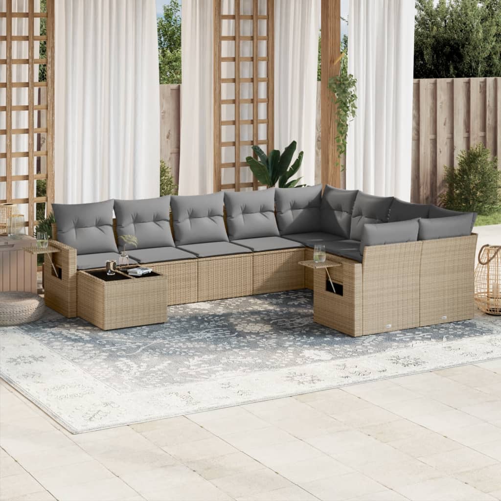 10-delige Loungeset met kussens poly rattan beige is nu te koop bij PeponiXL, paradijselijk wonen!