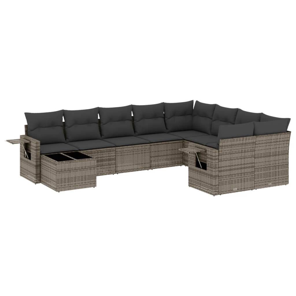 10-delige Loungeset met kussens poly rattan grijs is nu te koop bij PeponiXL, paradijselijk wonen!