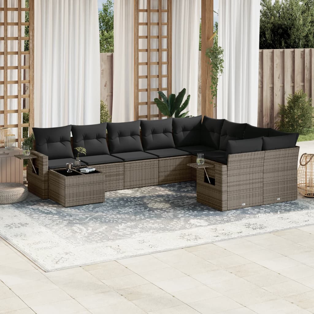 10-delige Loungeset met kussens poly rattan grijs is nu te koop bij PeponiXL, paradijselijk wonen!