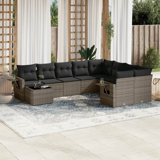 10-delige Loungeset met kussens poly rattan grijs is nu te koop bij PeponiXL, paradijselijk wonen!