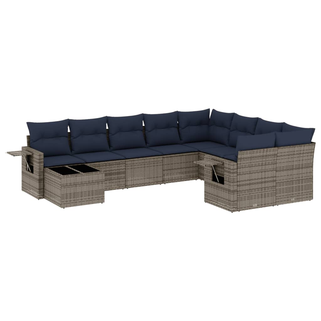 10-delige tuinbankset met kussens, grijs polyrotan is nu te koop bij PeponiXL, paradijselijk wonen!