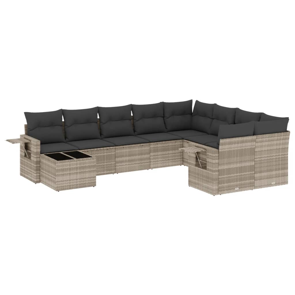 10-delige Loungeset met kussens poly rattan lichtgrijs is nu te koop bij PeponiXL, paradijselijk wonen!