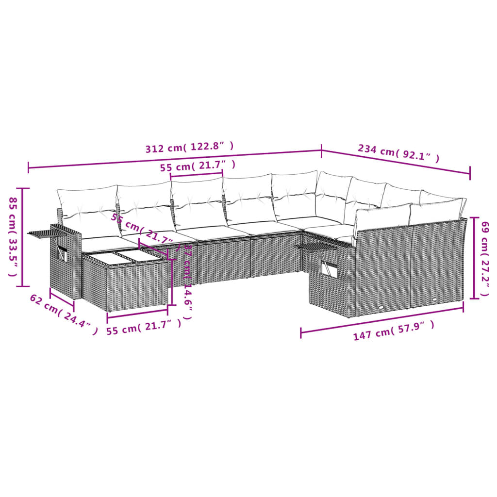 10-delige Loungeset met kussens poly rattan lichtgrijs is nu te koop bij PeponiXL, paradijselijk wonen!