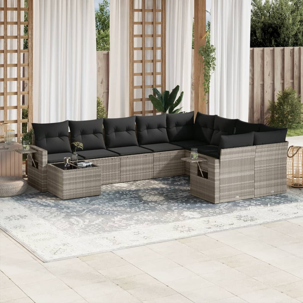 10-delige Loungeset met kussens poly rattan lichtgrijs is nu te koop bij PeponiXL, paradijselijk wonen!