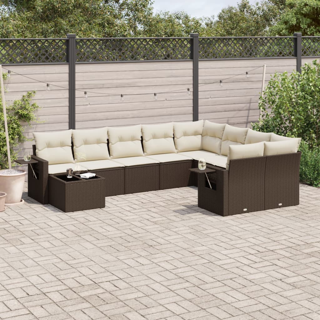 10-delige Loungeset met kussens poly rattan bruin is nu te koop bij PeponiXL, paradijselijk wonen!