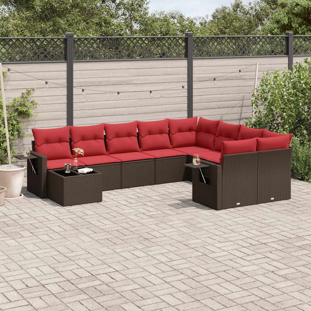 10-delige tuinbankset met kussens, bruin polyrotan is nu te koop bij PeponiXL, paradijselijk wonen!