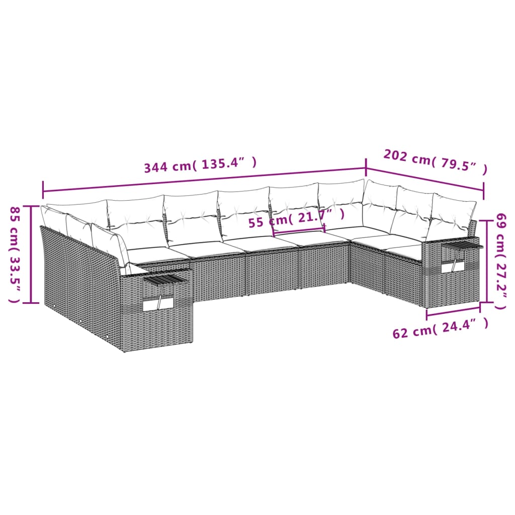 10-delige Loungeset met kussens poly rattan zwart is nu te koop bij PeponiXL, paradijselijk wonen!