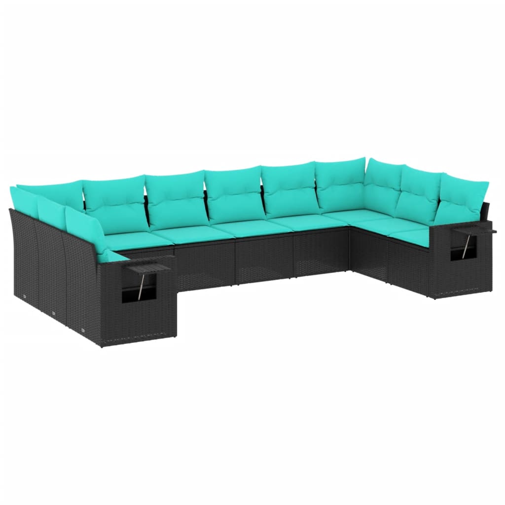10-delige tuinbankset met kussens van zwart polyrotan is nu te koop bij PeponiXL, paradijselijk wonen!