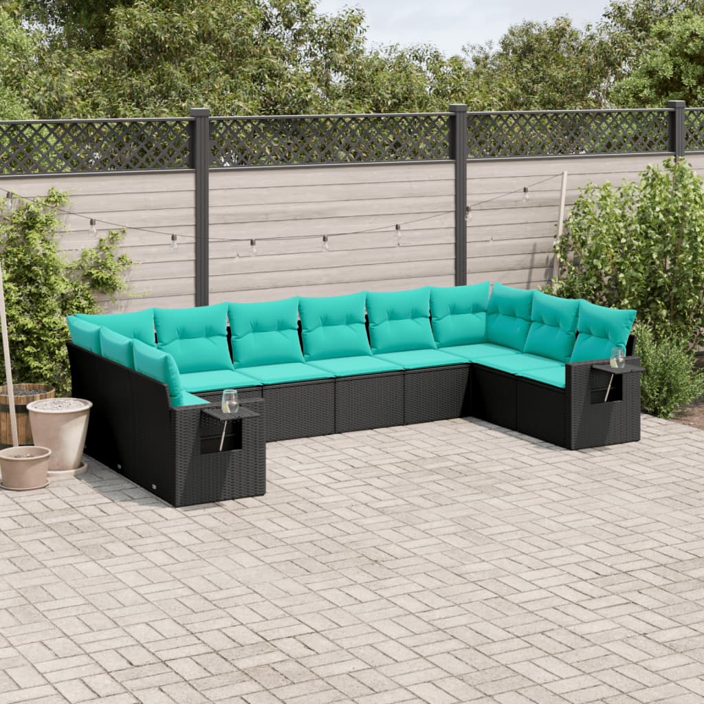 10-delige tuinbankset met kussens van zwart polyrotan is nu te koop bij PeponiXL, paradijselijk wonen!