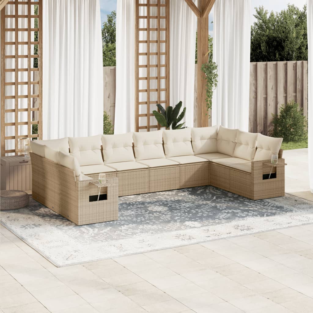 10-delige Loungeset met kussens poly rattan beige is nu te koop bij PeponiXL, paradijselijk wonen!