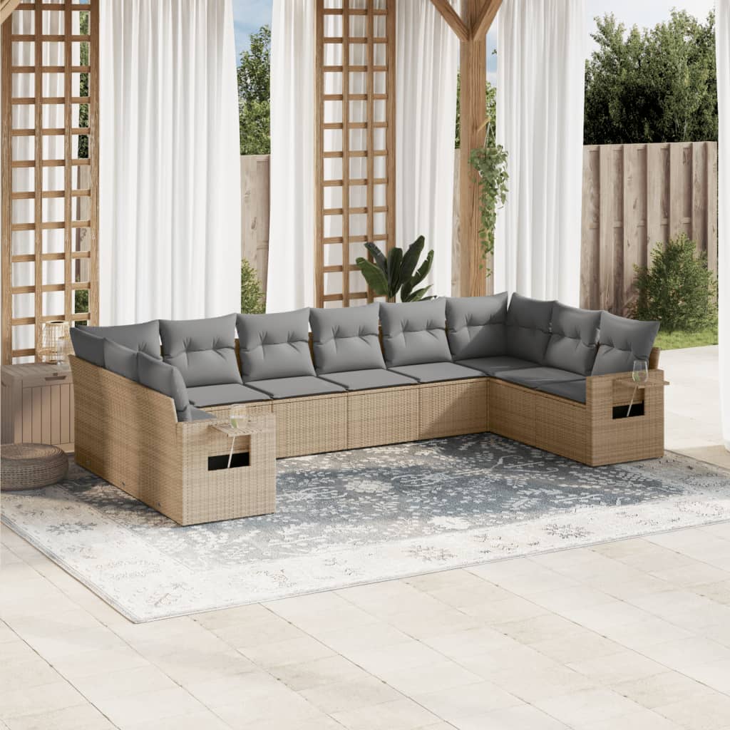 10-delige Loungeset met kussens poly rattan beige is nu te koop bij PeponiXL, paradijselijk wonen!