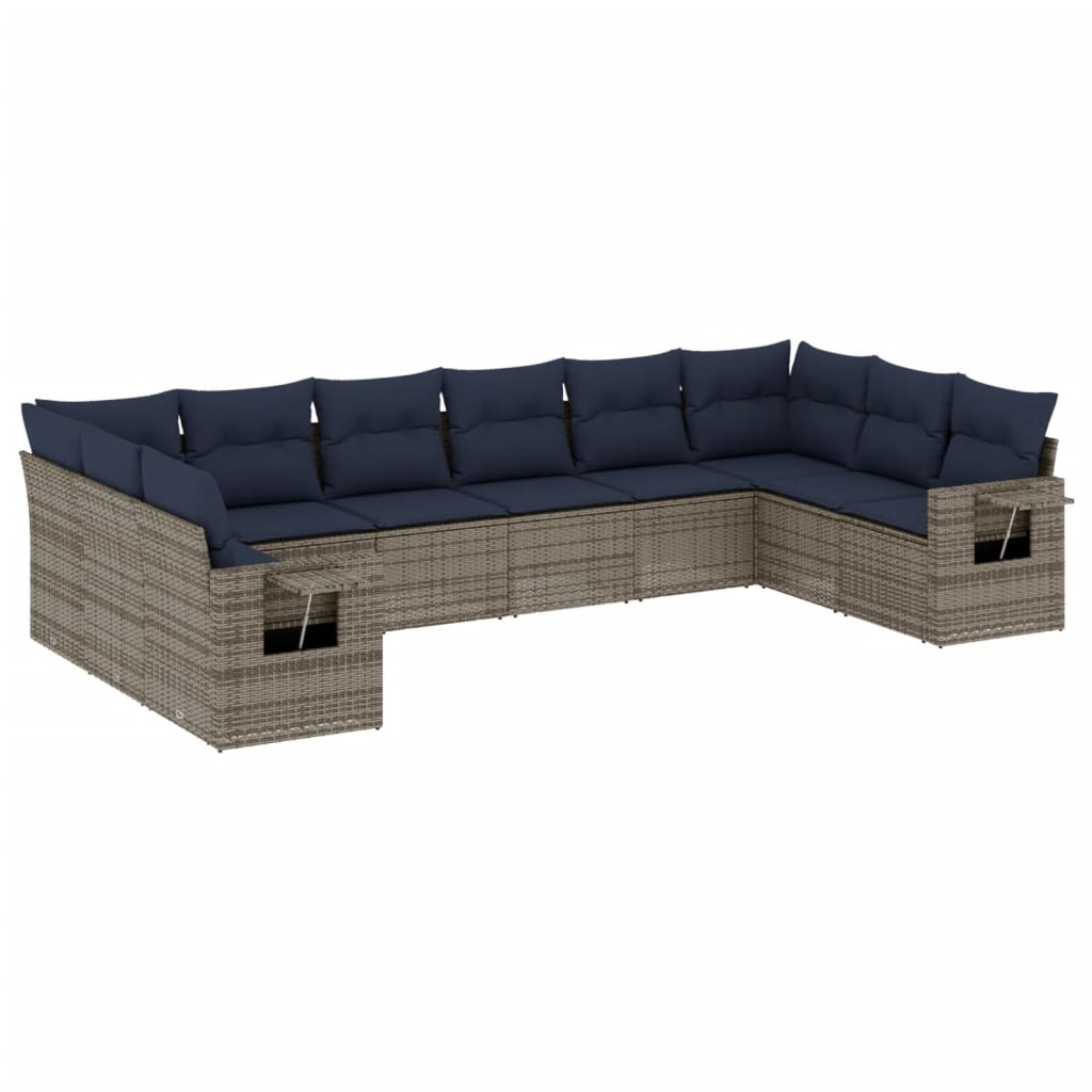 10-delige tuinbankset met kussens, grijs polyrotan is nu te koop bij PeponiXL, paradijselijk wonen!